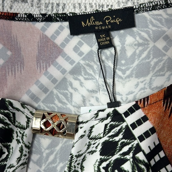 Melissa Paige NWT Black/Orange Long Blouse with front key hole Size 1x - Picture 6 of 11